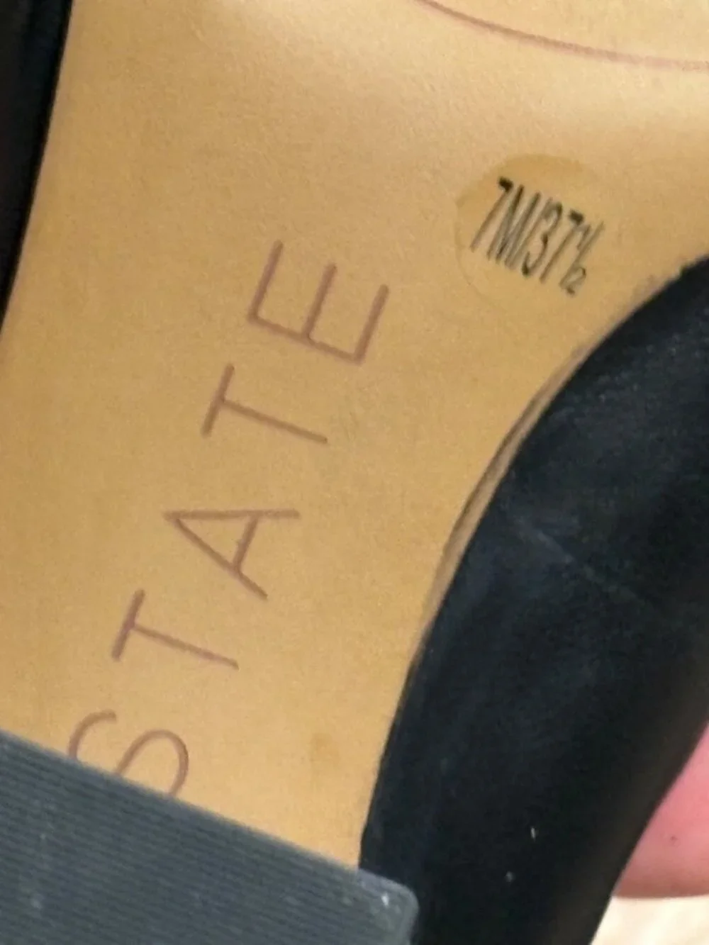 1.STATE Black Leather Pointed Toe Block Heel Pumps Saffire 7M Sweetheart Vamp